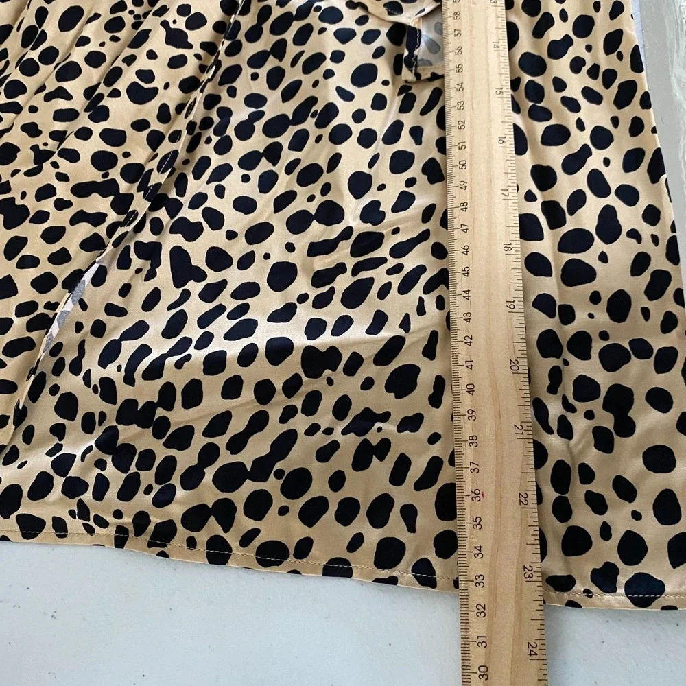 Hugo Boss Vedina Satin Leopard Spot Animal Print‎ Faux Wrap Skirt Size 8 NWOT